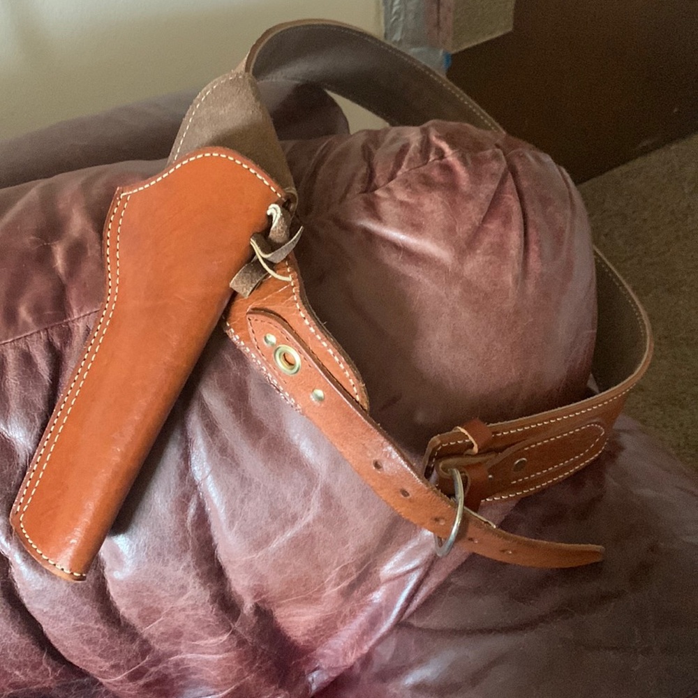 Size 44 leather cowboy gun holster belt